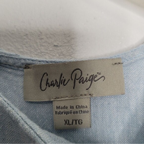 Charlie Paige blue linen partial open back ruffle boxy summer casual top size xl - Picture 3 of 8